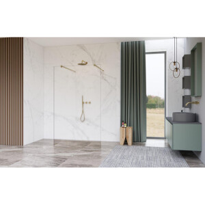 Fortifura Galeria Vrijstaande Inloopdouche - 140x200cm - Glas mat - antikalk - 8mm veiligheidsglas - wandsteunen - Geborsteld Messing PVD (Goud) SW927770 2x/SW797937