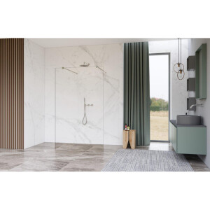 Fortifura Galeria Vrijstaande Inloopdouche - 140x200cm - Helder - antikalk - 8mm veiligheidsglas - wandsteunen - Geborsteld RVS PVD (RVS) SW927769 2x/SW797916