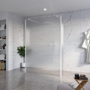 Fortifura Galeria Vrijstaande Inloopdouche - 140x200cm - Helder geribbeld - antikalk - 8mm veiligheidsglas - 2 zijwanden 30cm - wandsteunen en hoekprofielen - Wit mat SW927768 2x/SW797954/SW797945 2x/SW541264 2x