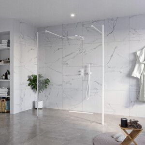 Fortifura Galeria Vrijstaande Inloopdouche - 160x200cm - Helder - antikalk - 8mm veiligheidsglas - 2 zijwanden 40cm - wandsteunen en hoekprofielen - Wit mat SW927768 2x/SW797918/SW797911 2x/SW541264 2x