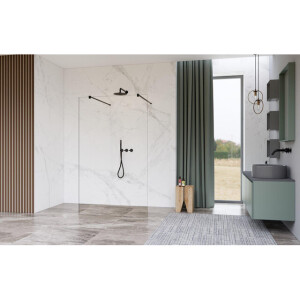Fortifura Galeria Vrijstaande Inloopdouche - 160x200cm - Helder - antikalk - 8mm veiligheidsglas - wandsteunen - Zwart mat SW927767 2x/SW797918
