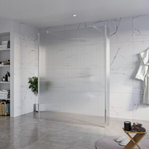 Fortifura Galeria Vrijstaande Inloopdouche - 160x200cm - Helder geribbeld - antikalk - 8mm veiligheidsglas - 2 zijwanden 40cm - wandsteunen en hoekprofielen - Chroom SW927766 2x/SW797956/SW797948 2x/SW358024 2x
