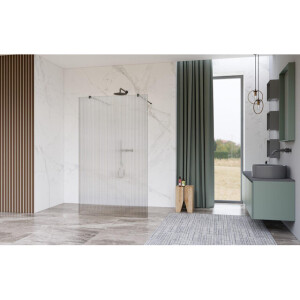 Fortifura Galeria Vrijstaande Inloopdouche - 160x200cm - Helder geribbeld - antikalk - 8mm veiligheidsglas - wandsteunen - Geborsteld Gunmetal PVD SW927771 2x/SW797956