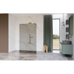 Fortifura Galeria Vrijstaande Inloopdouche - 180x200cm - Rookglas - antikalk - 8mm veiligheidsglas - wandsteunen - Geborsteld Messing PVD (Goud) SW927770 2x/SW797943
