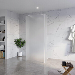 Fortifura Galeria Vrijstaande Inloopdouche - 90x200cm - Glas mat - antikalk - 8mm veiligheidsglas - 2 zijwanden 40cm - wandsteunen en hoekprofielen - Wit mat SW927768 2x/SW797929/SW797921 2x/SW541264 2x