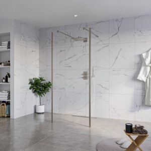 Fortifura Galeria Vrijstaande Inloopdouche - 90x200cm - Helder - antikalk - 8mm veiligheidsglas - 2 zijwanden 40cm - wandsteunen en hoekprofielen - Geborsteld Gunmetal PVD SW927771 2x/SW797926/SW797911 2x/SW798732 2x