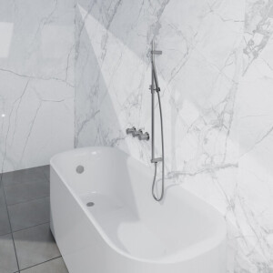 Fortifura Nebbio Badcombinatie-set - thermostaatkraan - glijstang met geïntegreerde wandaansluitbocht - metalen doucheslang - staaf handdouche - badvulcombinatie - geborsteld RVS PVD (RVS) SW1183066 SW1111529 SW706208 SW496812 SW1108811 SW