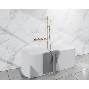 Fortifura Nebbio Badcombinatie-set - thermostaatkraan - inbouwdeel - glijstang - gladde doucheslang - staaf handdouche - badafvoer opbouw - geborsteld messing PVD (goud) SW1183067 SW1111531 SW728176 SW720570 SW1108811SW1