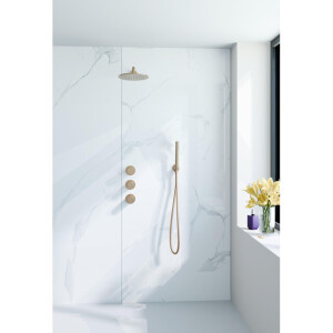 Fortifura Nebbio Regendoucheset - inbouwkraan - inbouwdeel - wandaansluitbocht- doucheslang metaal - staafhanddouche - 35cm wandarm - ronde hoofddouche - geborsteld messing PVD (goud) SW1183067 SW1183080 SW720569 SW706206 SW720570 SW7