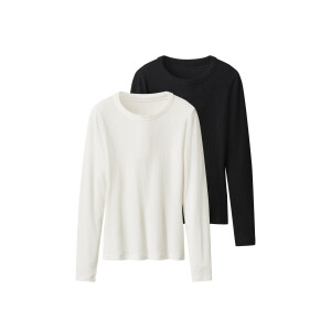 esmara 2 Geribde dames shirts (Zwart/wit, M (40/42))