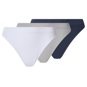 esmara Set van 3 geribde dames strings (Donkerblauw/grijs/wit, L(44/46))