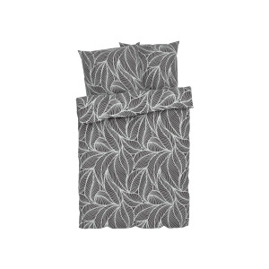 LIVARNO home Satijnen dekbedovertrek 200 x 200 cm (grijs/bladeren)