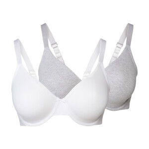 esmara 2 dames beugel-bh&apos;s (90D, Lichtgrijs/wit)