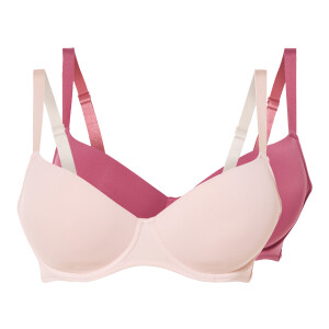 esmara 2 dames beugel-bh (85D, Donkerroze/roze)
