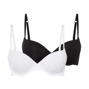 esmara 2 dames push-up BH&apos;s (Zwart/wit, 80D)