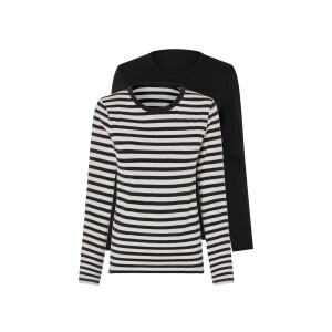esmara 2 dames shirts (Gestreept/wit/zwart, XS (32/34))