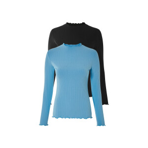 esmara 2 dames shirts (Zwart/blauw, XS (32/34))