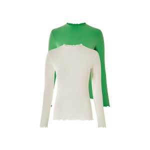 esmara 2 dames shirts (Groen/wit, XS (32/34))