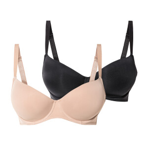 esmara 2 dames beugel bh&apos;s (90C, Zwart/beige)