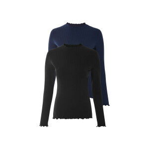 esmara 2 dames shirts (Zwart/marineblauw, XS (32/34))