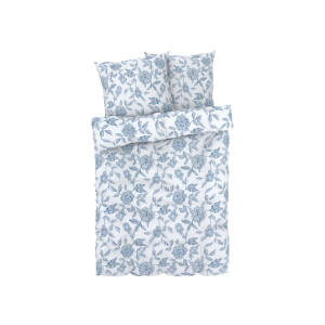 LIVARNO home Satijnen dekbedovertrek 240 x 220 cm (bloemen blauw/wit)
