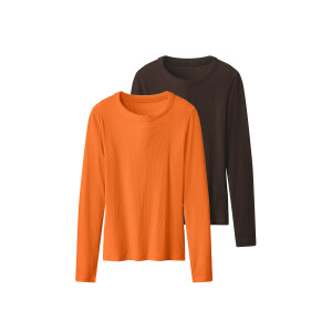 esmara 2 Geribde dames shirts (donkerbruin/oranje, S (36/38))