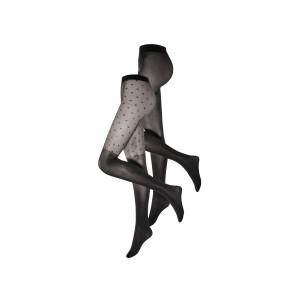 esmara 2 dames panty's (zwart/stippen, M (40/42))