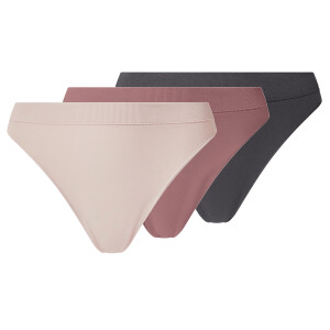 esmara Set van 3 geribde dames strings (Antraciet/lichtroze, M(40/42))