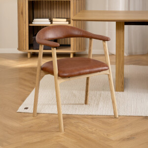 Bendt Eetkamerstoel 'Gerado' Eikenhout en PU leer, kleur Bruin