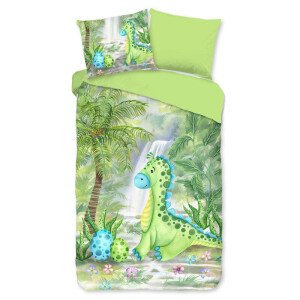 Kinderdekbedovertrek Katoen - 140x200 Cm Groen & Meerkleurig - Dieren & Natuur & Bloemen - Good Morning - Dekbed-Discounter.nl