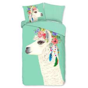 Kinderdekbedovertrek Katoen - 140x200 Cm Groen & Meerkleurig - Bloemen & Dieren & Stippen - Good Morning - Dekbed-Discounter.nl