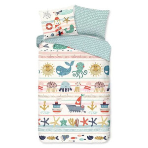 Kinderdekbedovertrek Katoen - 140x200 Cm Wit & Meerkleurig - Natuur & Dieren & Strepen - Good Morning - Dekbed-Discounter.nl