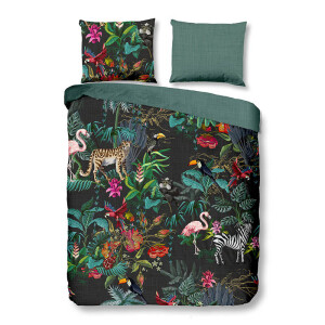 Dekbedovertrek Katoen - Funky - Tweepersoons (200x200 Cm) - Meerkleurig & Groen Katoen - Natuur & Bloemen & Dieren - Good Morning - Dekbed-Discounter.nl