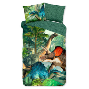 2e -50% | Kinderdekbedovertrek Katoen - 140x200 Cm Groen & Meerkleurig - Dieren & Natuur - Good Morning - Dekbed-Discounter.nl