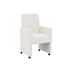 Goossens Eetkamerstoel Rivas wit kunstleer met armleuning en met wielen, modern design