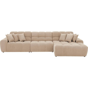 Goossens Excellent Bank Kubus - 30 X 30 Cm Stiksel wit, stof, 1,5-zits, modern design met chaise longue rechts