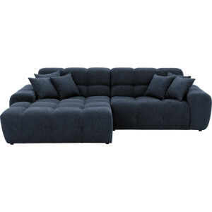 Goossens Excellent Bank Kubus - 40 X 40 Cm Stiksel blauw, stof, 1,5-zits, modern design met chaise longue links