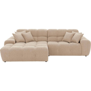 Goossens Excellent Bank Kubus - 40 X 40 Cm Stiksel wit, stof, 1,5-zits, modern design met chaise longue links