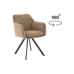 Goossens Excellent Eetkamerstoel Binn beige stof graden draaibaar met return functie met armleuning, stijlvol landelijk