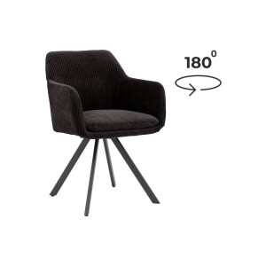 Goossens Excellent Eetkamerstoel Binn grijs stof graden draaibaar met return functie met armleuning, stijlvol landelijk