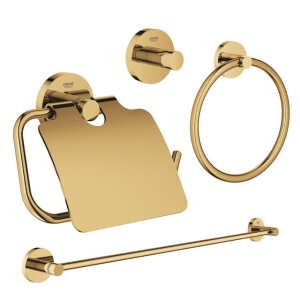 GROHE Essentials accessoireset 4-delig met handdoekring, handdoekhouder, handdoekhaak en toiletrolhouder met klep cool sunrise sw98948/sw98980/sw99004/sw99020/