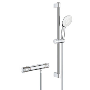 GROHE Grohtherm 1000 Performance Doucheset - thermostatische douchekraan - met glijstangset - 60cm - ronde handdouche - 2 straalsoorten - gladde doucheslang - chroom 34837001