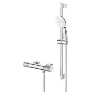 GROHE Grohtherm 1000 Performance Doucheset - thermostatische douchekraan - met rozetten - met glijstangset - 60cm - ronde handdouche - 2 straalsoorten - gladde doucheslang - chroom 34834001