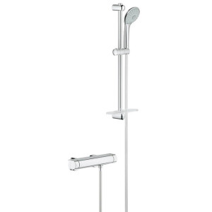 GROHE Grohtherm 2000 Doucheset - thermostatische douchekraan - met glijstangset - 60cm - ronde handdouche - 3 straalsoorten - gladde doucheslang - met zeepschaal - chroom 34195001