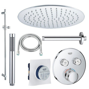 GROHE Grohtherm Regendoucheset inbouw - 2 functies - met Fortifura hoofddouche 20cm - staafhanddouche - plafondarm - glijstang 90 cm - chroom sw105953 SW104917  SW696254 SW496810 SW767373 SW76