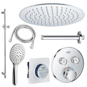 GROHE Grohtherm Regendoucheset inbouw - 2 functies - met Fortifura hoofddouche 25cm - ronde handdouche - plafondarm - glijstang 90 cm - chroom sw105953 SW104917  SW720552 SW496814 SW767373 SW76
