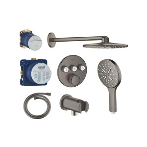 Grohe Grohtherm regendoucheset inbouw - hoofddouche rond - handdouche rond - hard graphite geborsteld SW225090/SW105953/SW484601/SW108085/SW472379/SW107