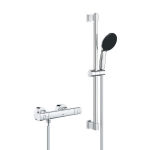 GROHE Precision Get QuickFix Doucheset - thermostatische douchekraan - met glijstangset - 60cm - ronde handdouche - 1 straalsoort - gladde doucheslang - chroom 34856000