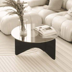 Umbra Ronde Salontafel 'Madera' Eucalyptushout en glas, 87cm, kleur Zwart