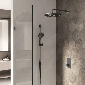 Hotbath Cobber IBS23 Regendoucheset inbouw - 35cm wandarm - 20cm ronde hoofddouche - 3 standen handdouche - glijstang - nikkel geborsteld IBS23GN17